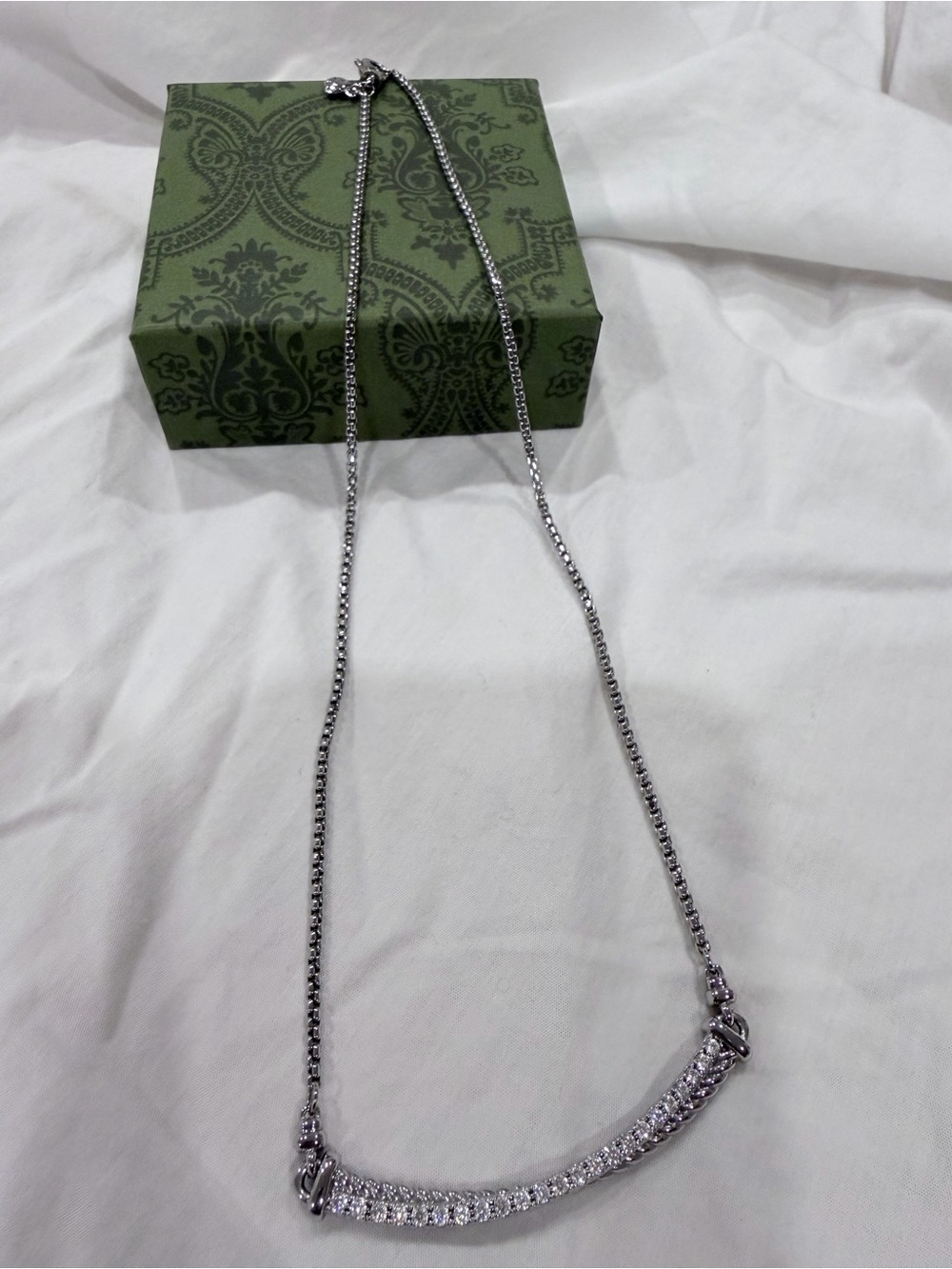 David Yurman Silver Crystal Bar Pendant Necklace